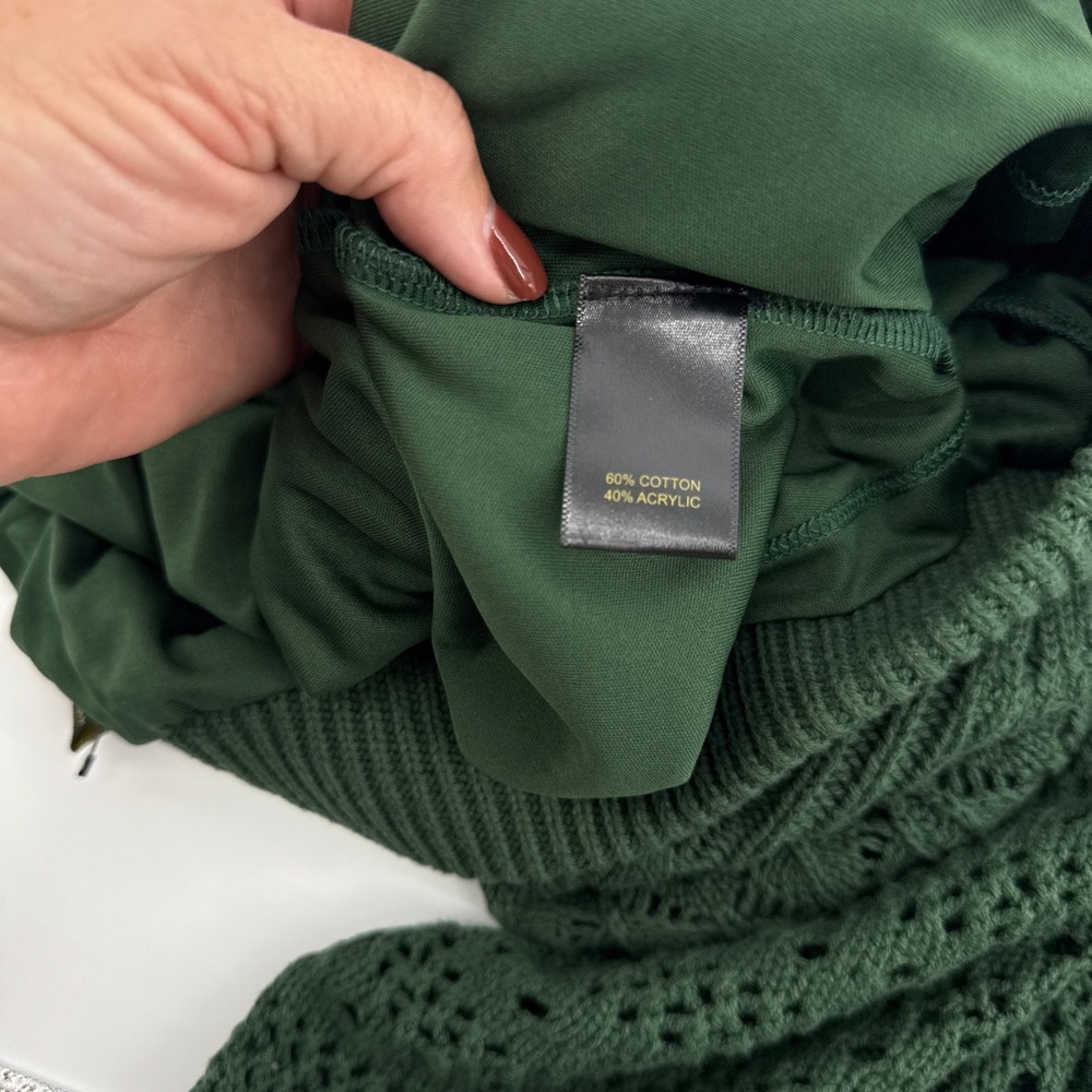 NEW House of Harlow 1960 Green Knit Midi Skirt Crochet Lace Trim Boho Size Large - Picture 5 of 8